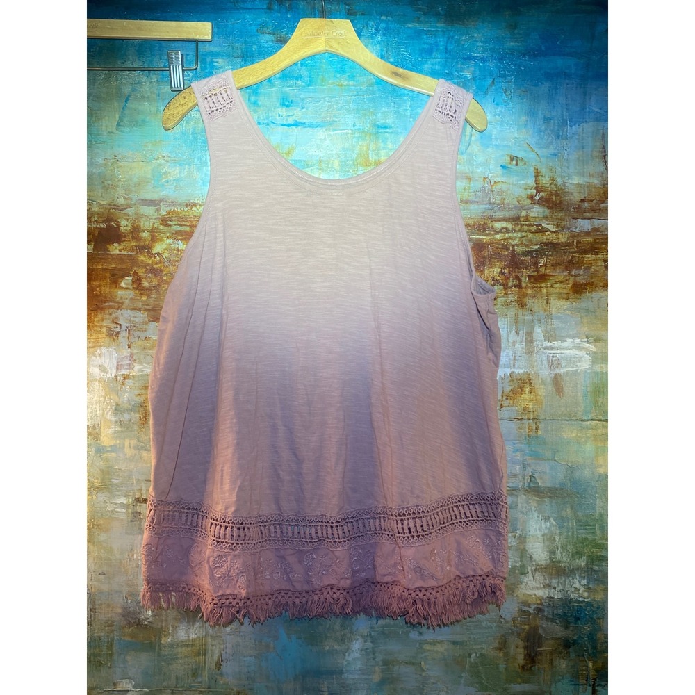 Sonoma Goods For Life Mauve Pink Boho Crochet Lace Fringe Tank Top XL Cotton